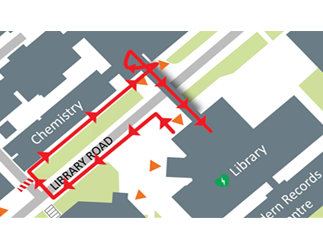 A map showing the Chemistry building and the Library
