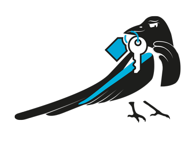 Promotional magpie logo for keeping your personal belongings safe