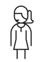 A line drawing of a person withe their hair in a ponytail and wearing a dress