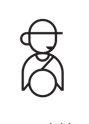 A line drawing of a person holding a streeing wheel and looking to their left