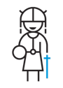 A line drawing of a historical soldier with a blue sword