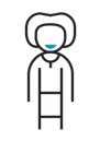 A line drawing of a person with a blue mouth