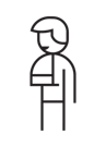 A line drawing of a person with their arm in a sling