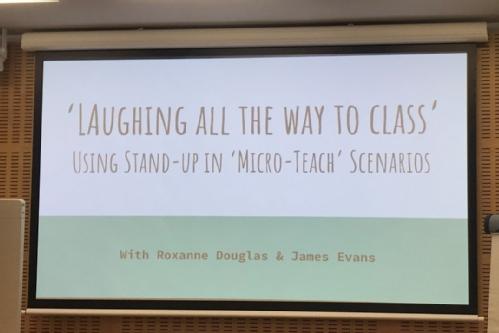 A slideshow with the title of the session