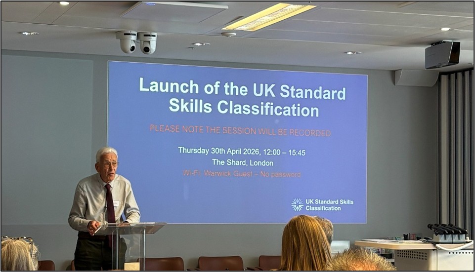 Professor Elias introducing Standard Skills Classification at the launch event