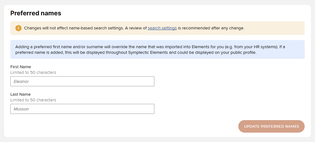 Preferred names in Elements