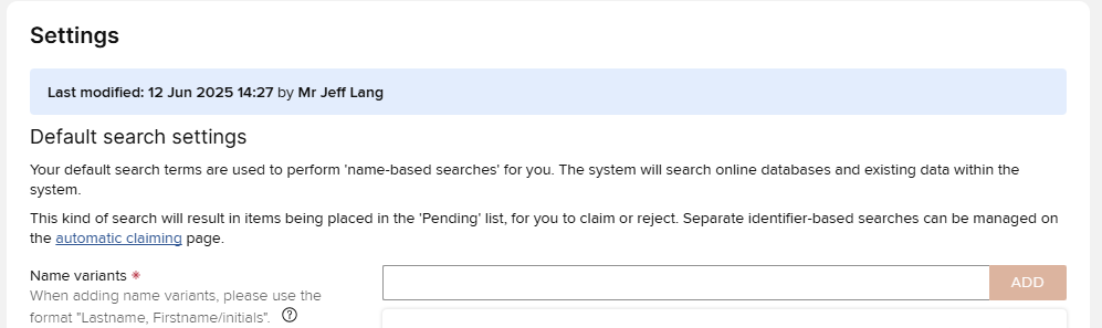 Search Settings in Elements