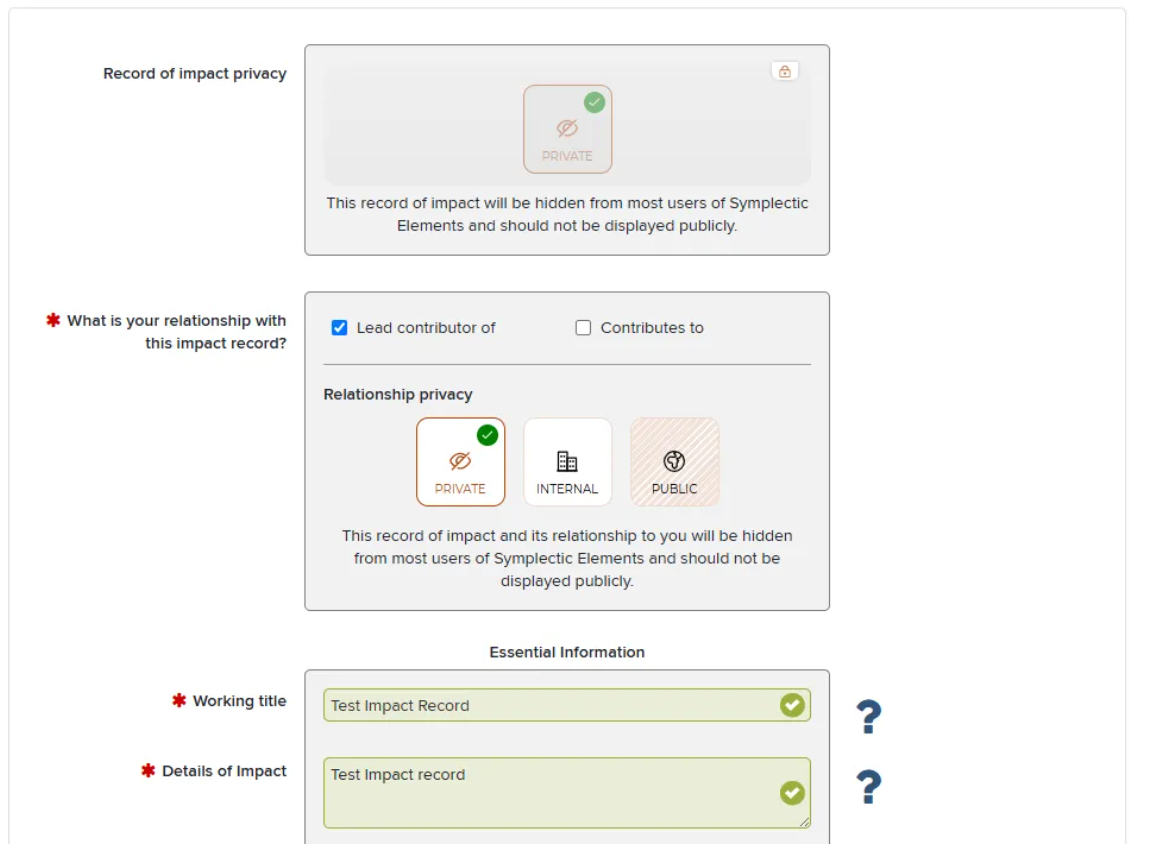 Impact Mandatory Fields
