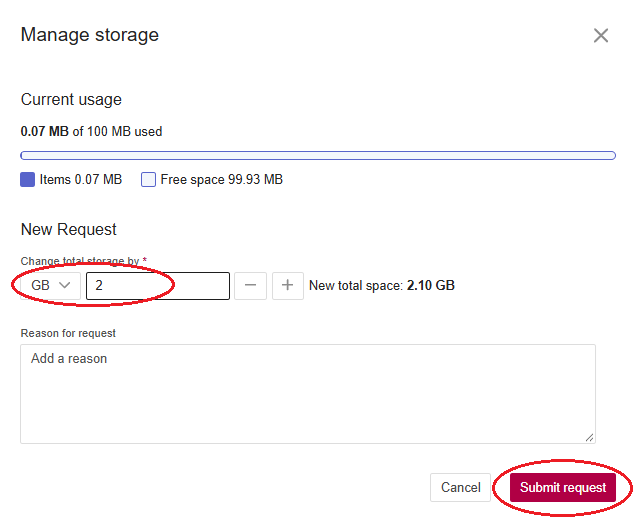 Storage request