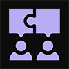 Icon of 2 jigsaw pieces above 2 people's heads
