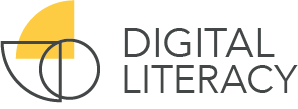 Digital Literacy icon - one quarter circle one circle and an yellow quarter circle
