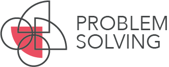Problem Solving icon - two quarter circles one circle and one light red quarter circle