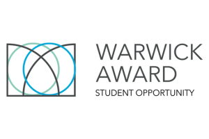 The logo for the Warwick Award - which is two whole cirlces and two quarter-circles intersecting - next to the words 'Warwick Award, Student Opportunity'