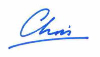 Signature of Chris Ennew in blue pen