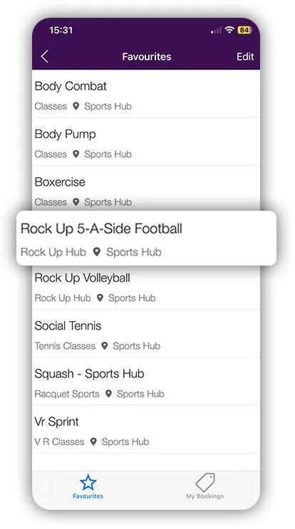 Click on the 'star' icon when booking activities you would like to do again