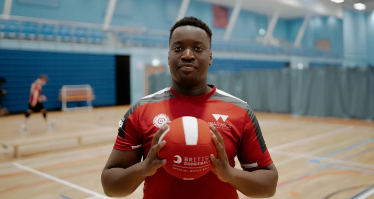 Playing dodgeball inside the sports and wellness hub