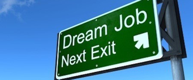 An illustration of a motorway exit sign labelled dream job next exit