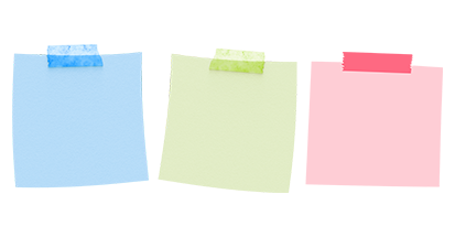 Three multicoloured post it notes