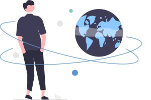 Illustration of a person standing next to a globe
