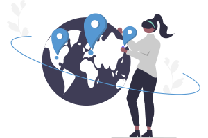 Illustration of a person adding pins to a globe