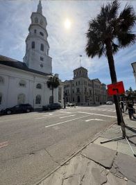 Chruch in street with palm tree