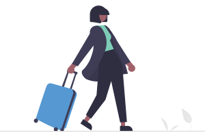 Illustration of a person walking with a wheeled suitcase