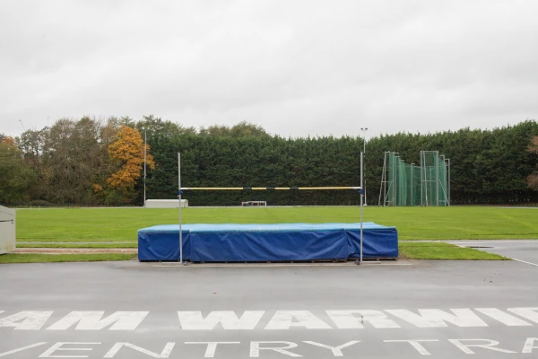 High jump equipment in the centre of an athletics track