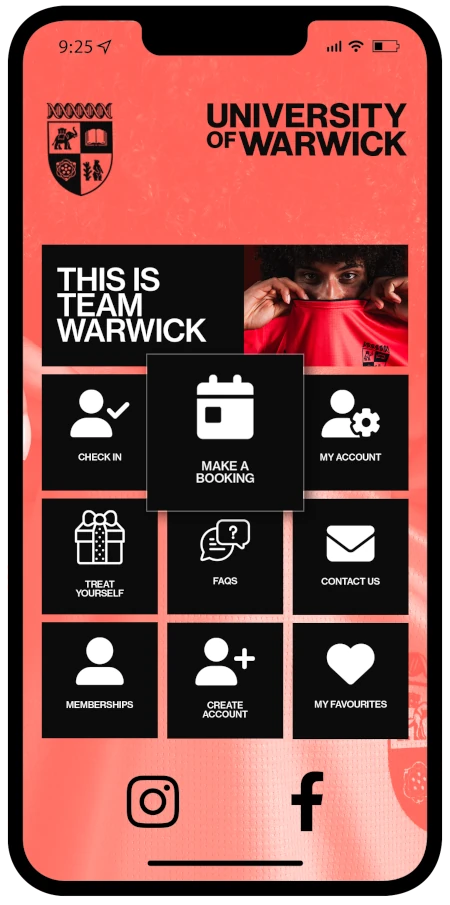 Check in to your classes, manage your bookings and your Team Warwick account, check out your rewards, dip in to your favourites or browse to create new favourites, get personalised notifications or get in touch with us all within the UoW Sport app