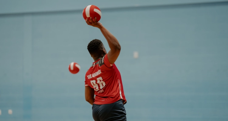 Playing dodgeball inside the sports and wellness hub