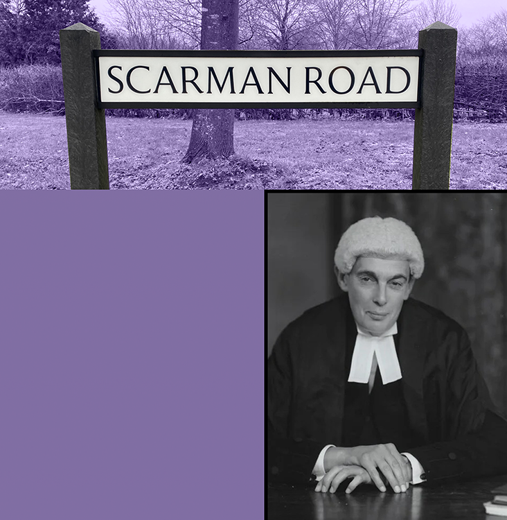 Scarman Road sign and Lord Scarman