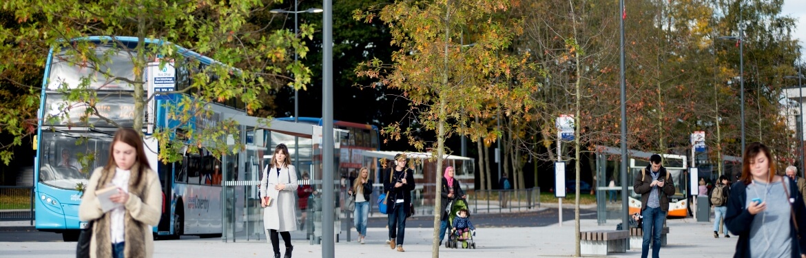 Warwick students at the bus interchange