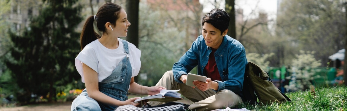 Students laughing and talking