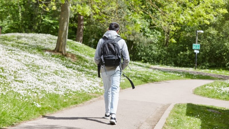 Student outside Cryfield, at Warwick