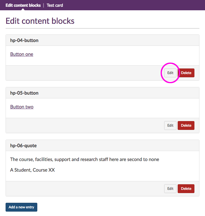 Edit content block button highlighted