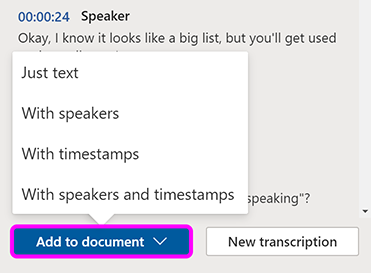The 'Add to document' menu