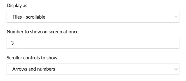 The options specific to the 'Tiles - scrollable' view of a Calendar feed component