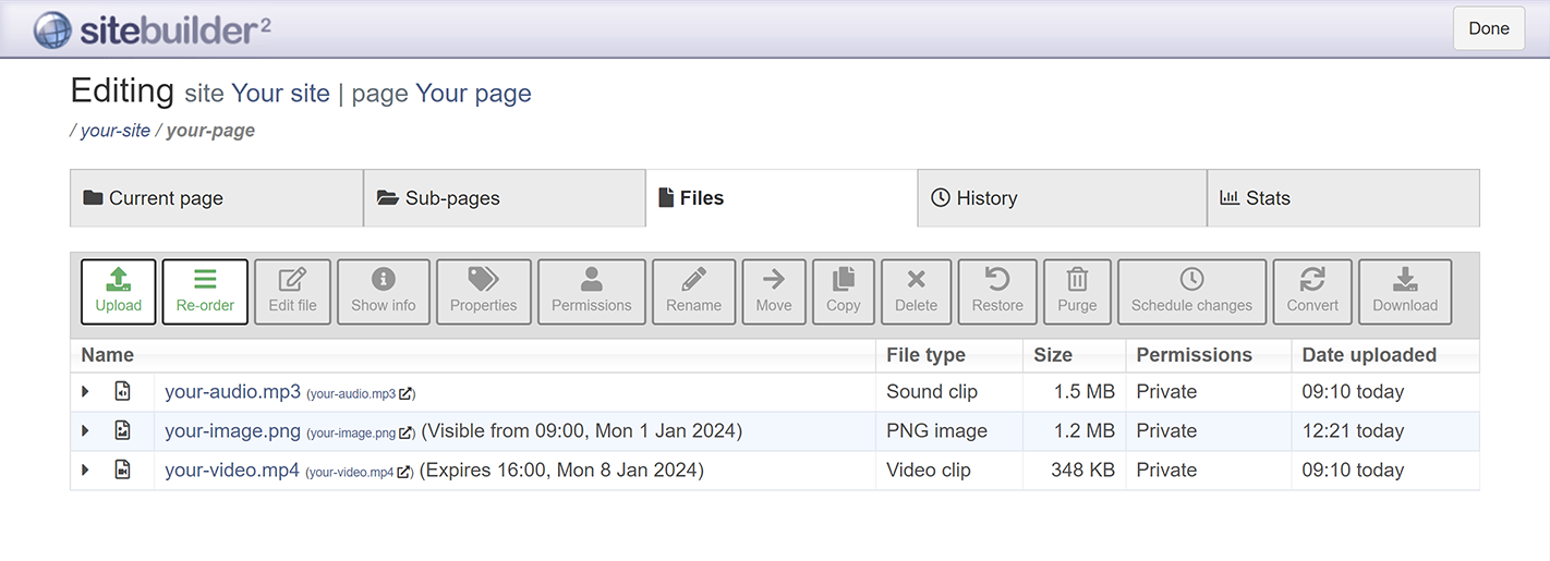 The 'Files' tab, showing files with specified availability