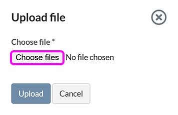 The 'Upload files' screen in SiteBuilder, with the 'Choose files' button highlighted