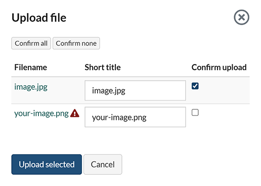 The SiteBuilder 'Uploading multiple files' screen