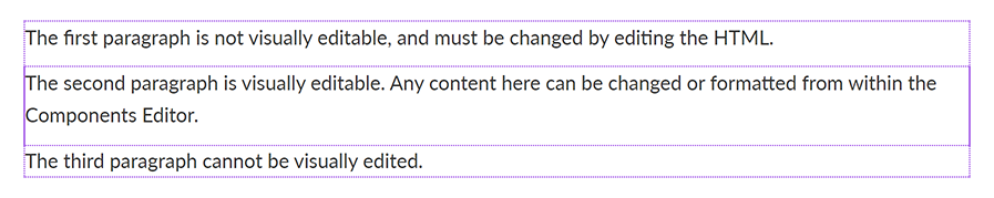 An editable block between two non-editable blocks in a Custom HTML component