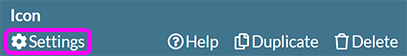 The component toolbar for an icon, with the 'Settings' option highlighted