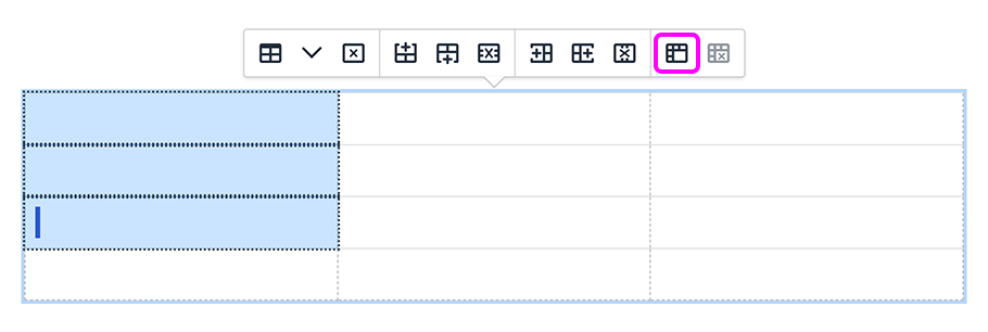 A table in the editor, with cells selected to merge