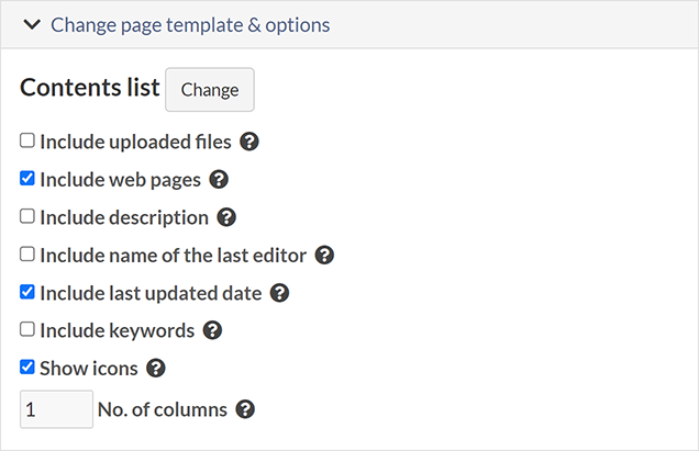 Contents page options