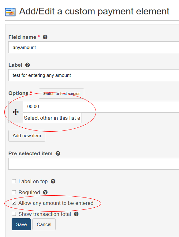 Forms - online payment - add any amount