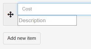 Cost and description fields for each item