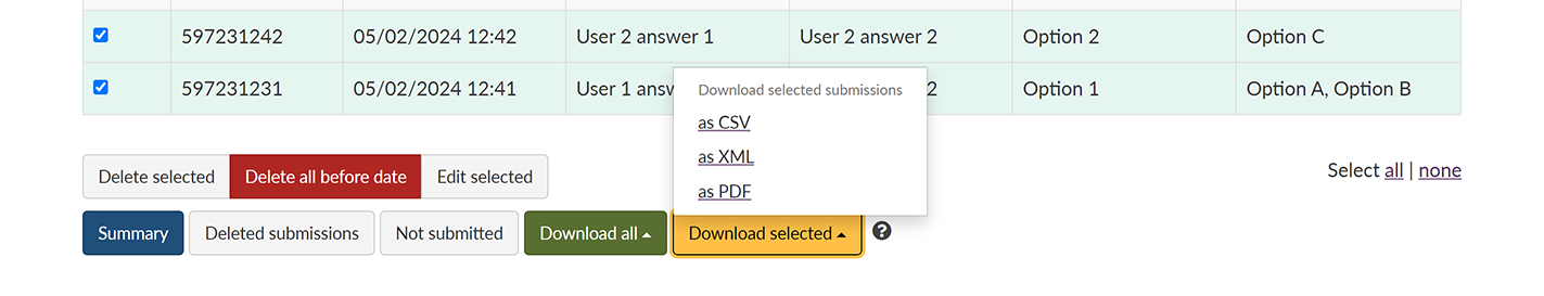 The 'Download selected' button and file options