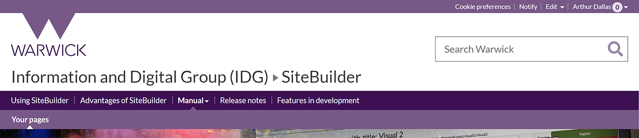 The local navgiation menu for the SiteBuilder manual