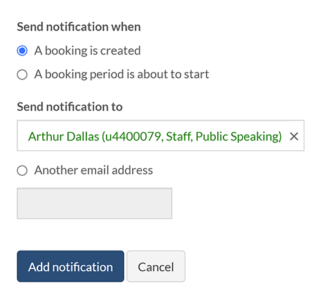 The pop-up window to add a new notification