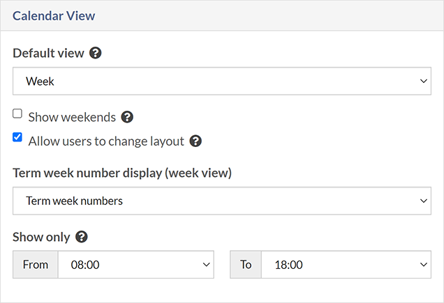 Calendar view settings