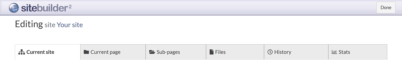 The tab bar in SiteBuilder, showing the 'Current site' tab